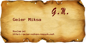 Geier Miksa névjegykártya